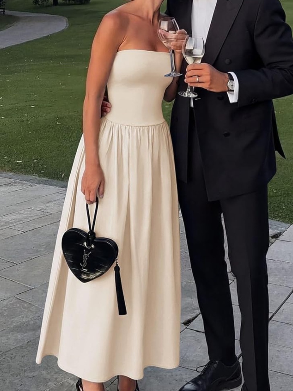 ReoRia Strapless Cream Midi Dress